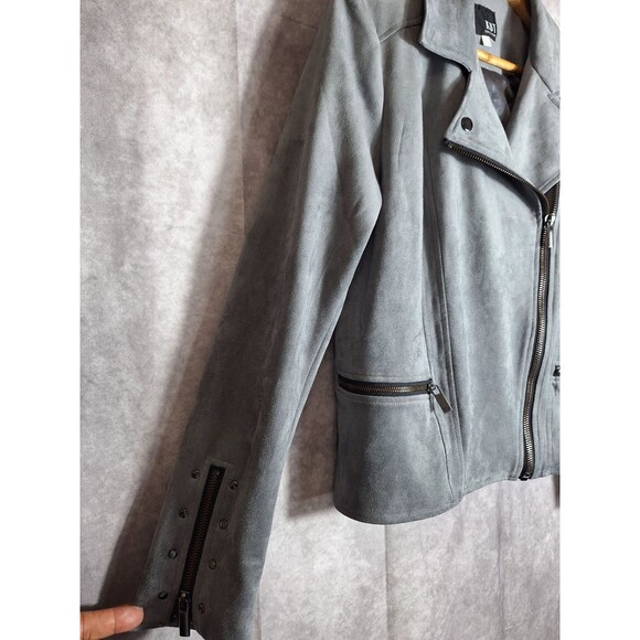 KUT FROM THE KLOTH Faux Suede Eveline Jacket Gray Women's Sz M Moto Biker Grunge - Picture 7 of 11